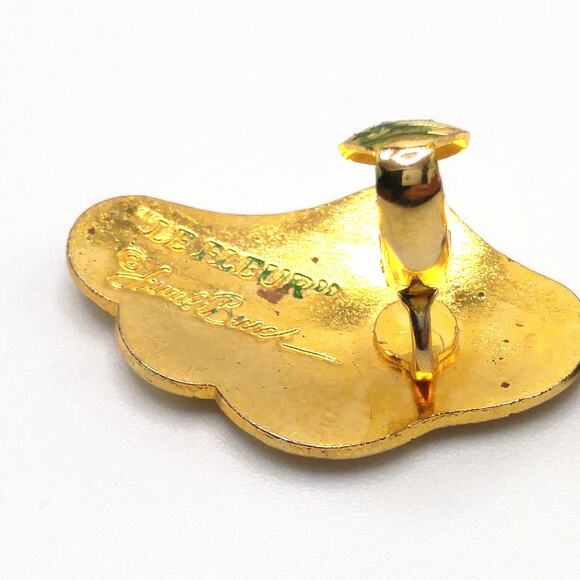 Laurel Burch "Le Fleur" Clip Earrings, Black Red Enamel, Gold Plated, 1980s - Picture 6 of 10